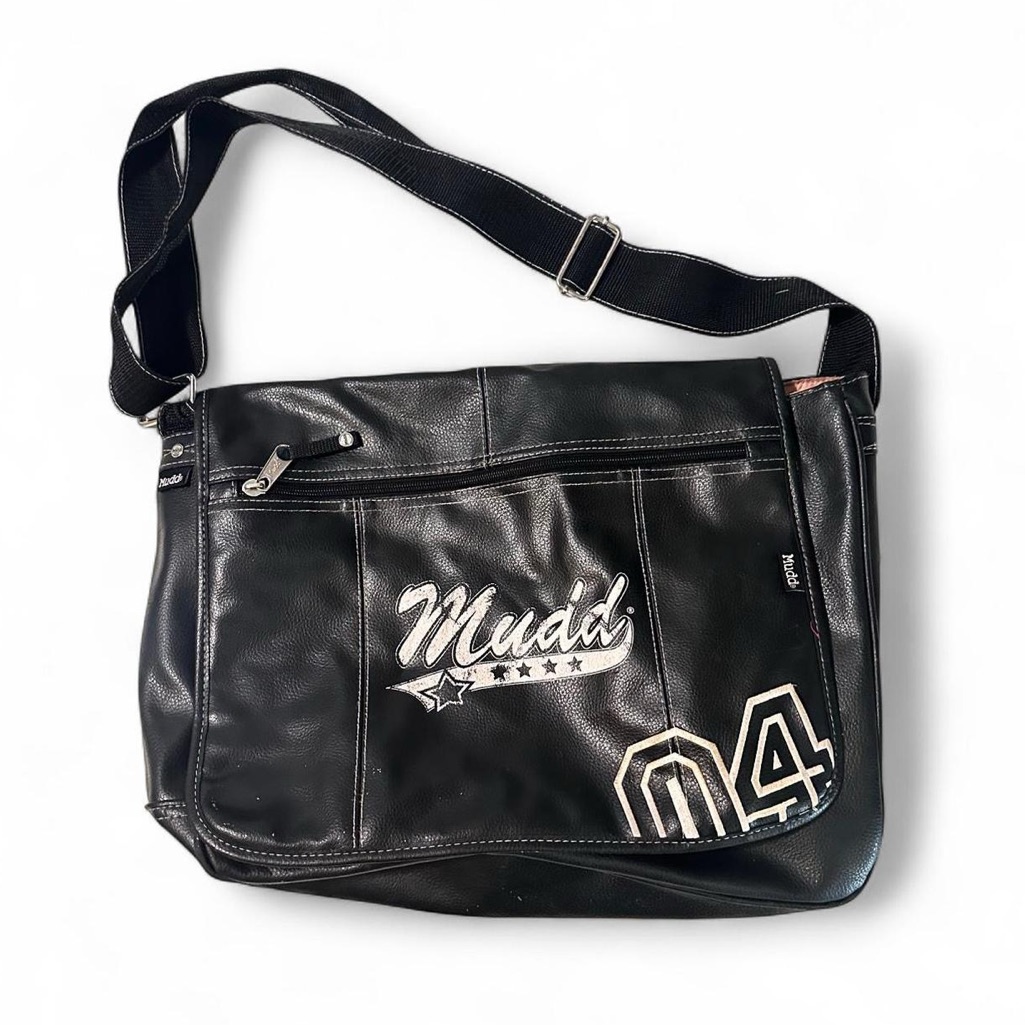 Y2k Mudd Leather Messenger Computer Shoulder Bag Brand Logo  04 In The Front